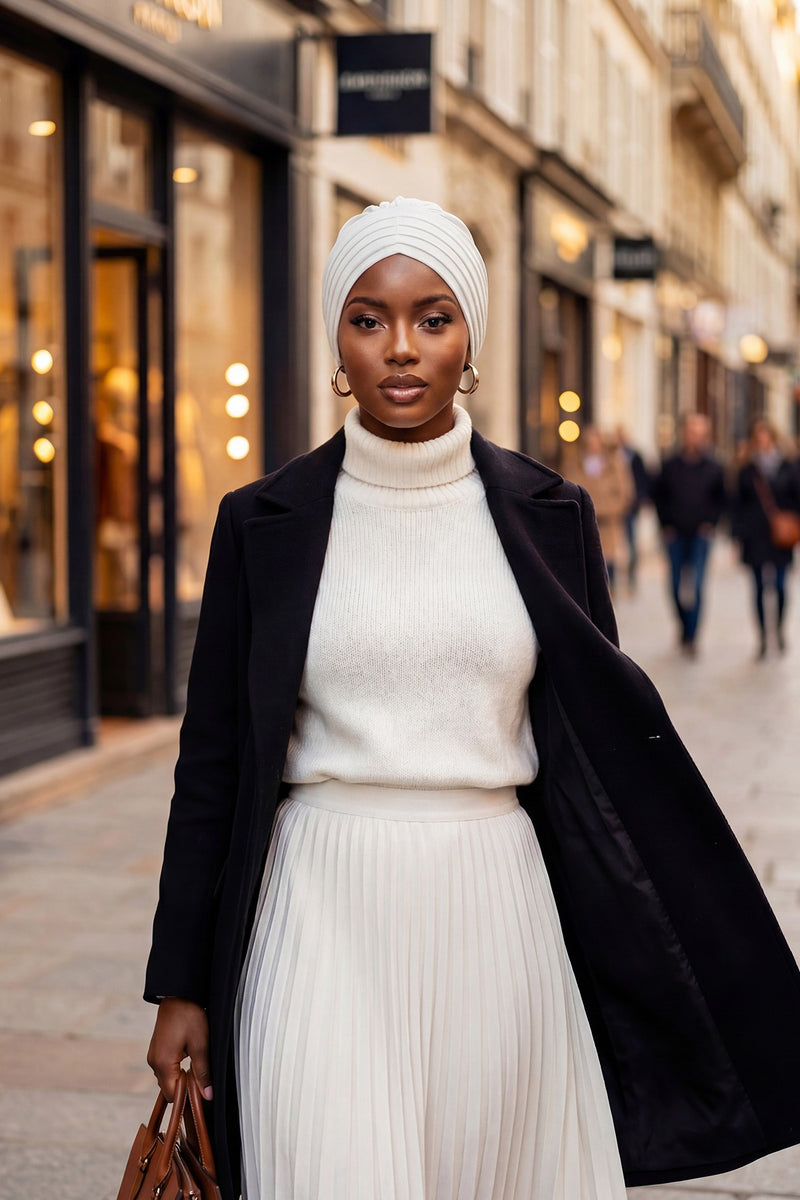 Shirred Elegance Turban for Women for All Seasons, Ready to Wear Stretchy Headwrap for Women, Breathable One Size Modest Hijab Cap for Everyday and Special Occasions,B-13O