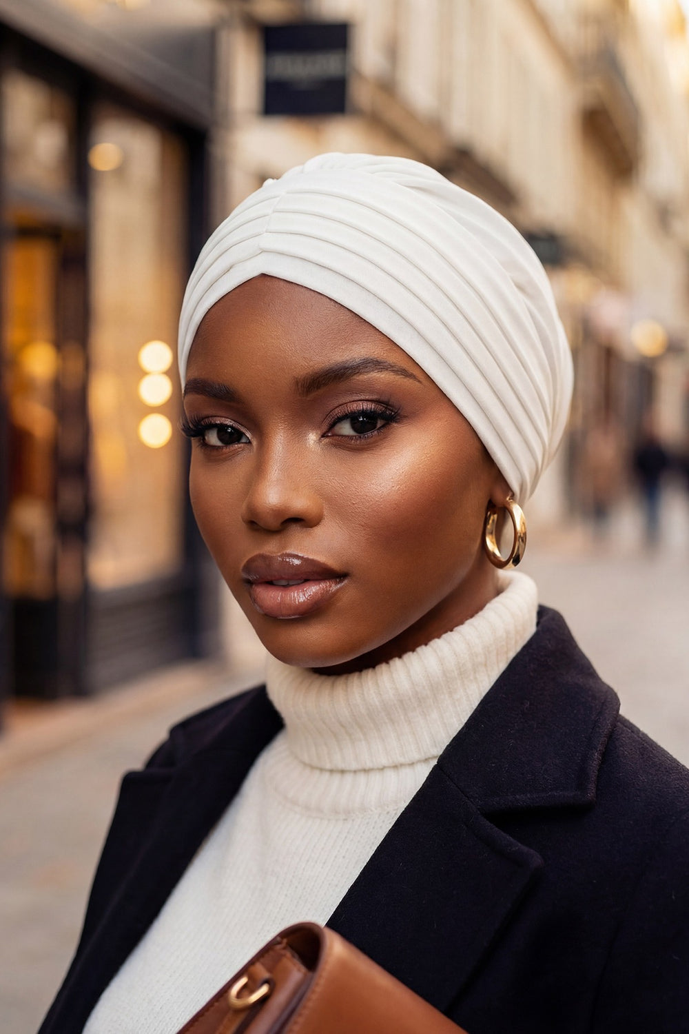 Shirred Elegance Turban for Women for All Seasons, Ready to Wear Stretchy Headwrap for Women, Breathable One Size Modest Hijab Cap for Everyday and Special Occasions,B-13O Ecru