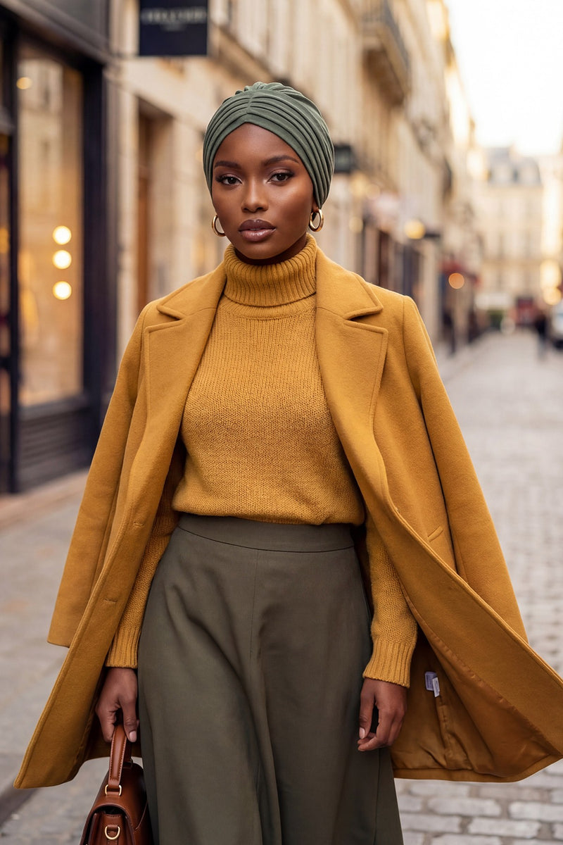 Shirred Elegance Turban for Women for All Seasons, Ready to Wear Stretchy Headwrap for Women, Breathable One Size Modest Hijab Cap for Everyday and Special Occasions,B-13O