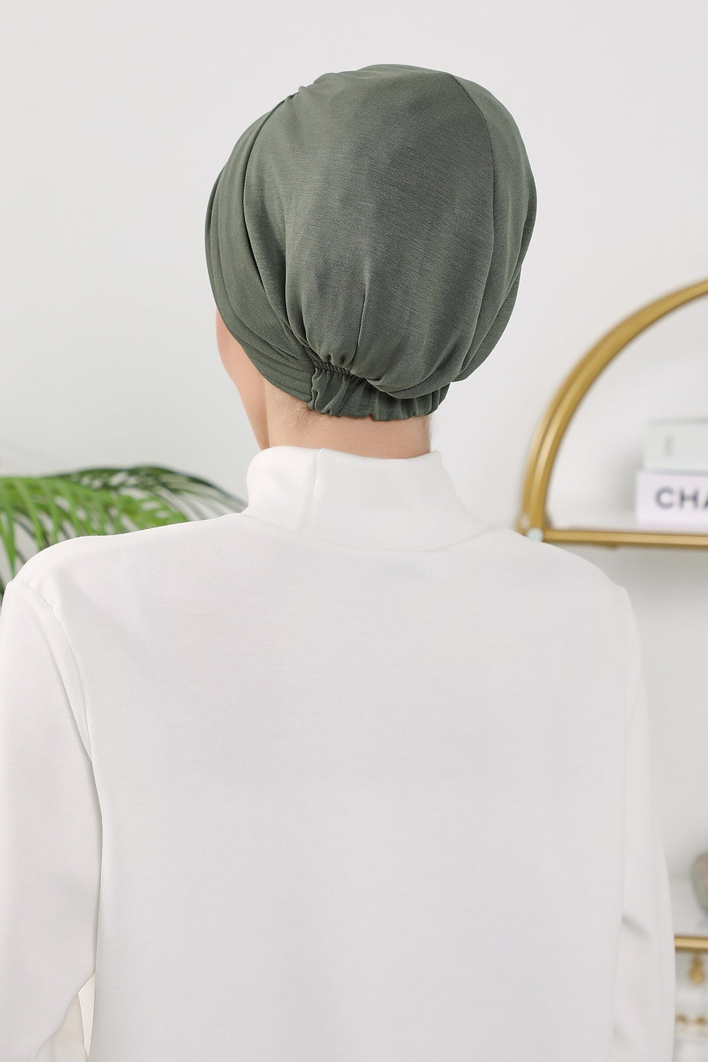 Shirred Elegance Turban for Women for All Seasons, Ready to Wear Stretchy Headwrap for Women, Breathable One Size Modest Hijab Cap for Everyday and Special Occasions,B-13O Army Green