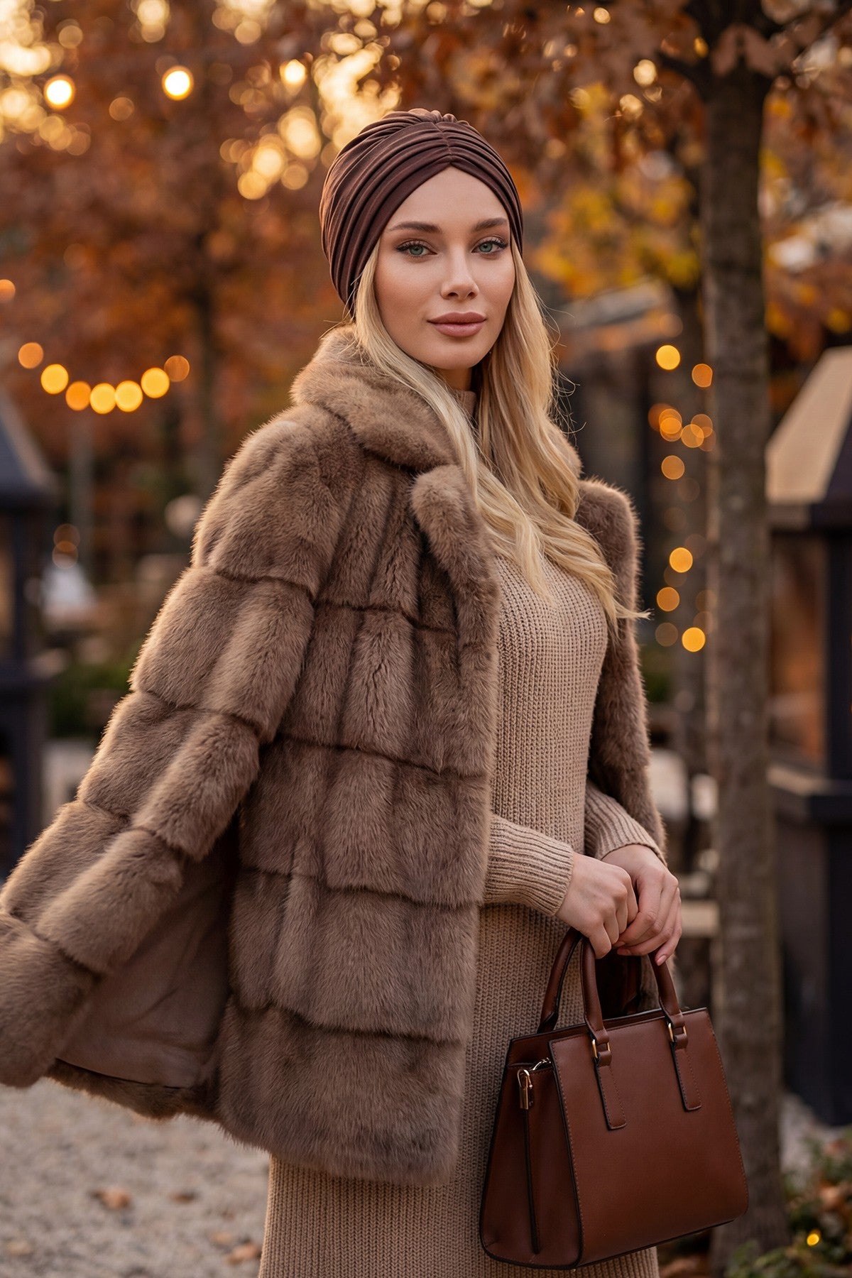 Shirred Elegance Turban for Women for All Seasons, Ready to Wear Stretchy Headwrap for Women, Breathable One Size Modest Hijab Cap for Everyday and Special Occasions,B-13O Brown