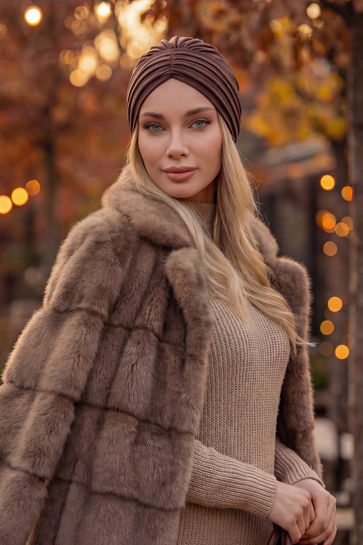 Shirred Elegance Turban for Women for All Seasons, Ready to Wear Stretchy Headwrap for Women, Breathable One Size Modest Hijab Cap for Everyday and Special Occasions,B-13O Brown
