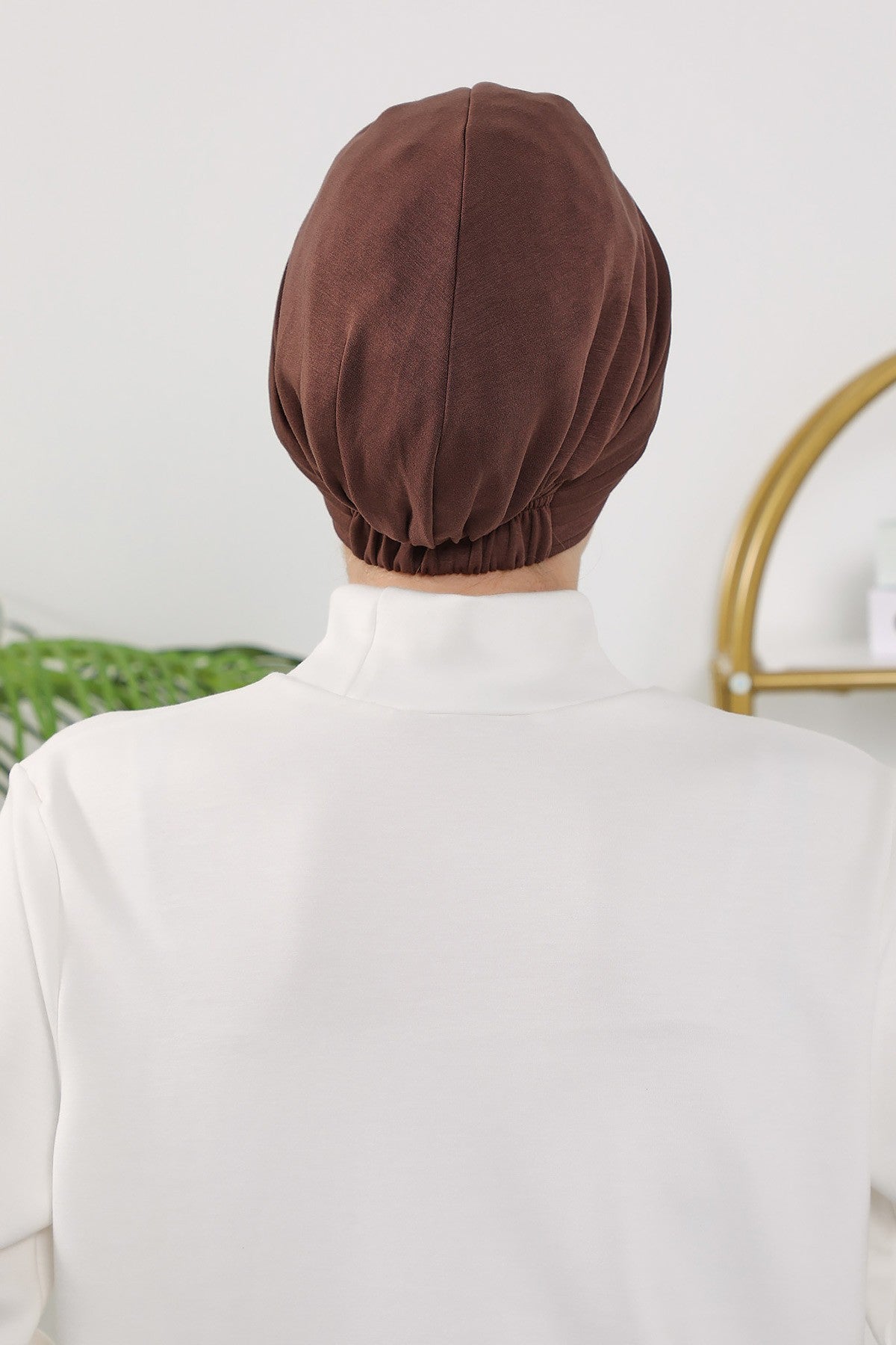 Shirred Elegance Turban for Women for All Seasons, Ready to Wear Stretchy Headwrap for Women, Breathable One Size Modest Hijab Cap for Everyday and Special Occasions,B-13O Brown