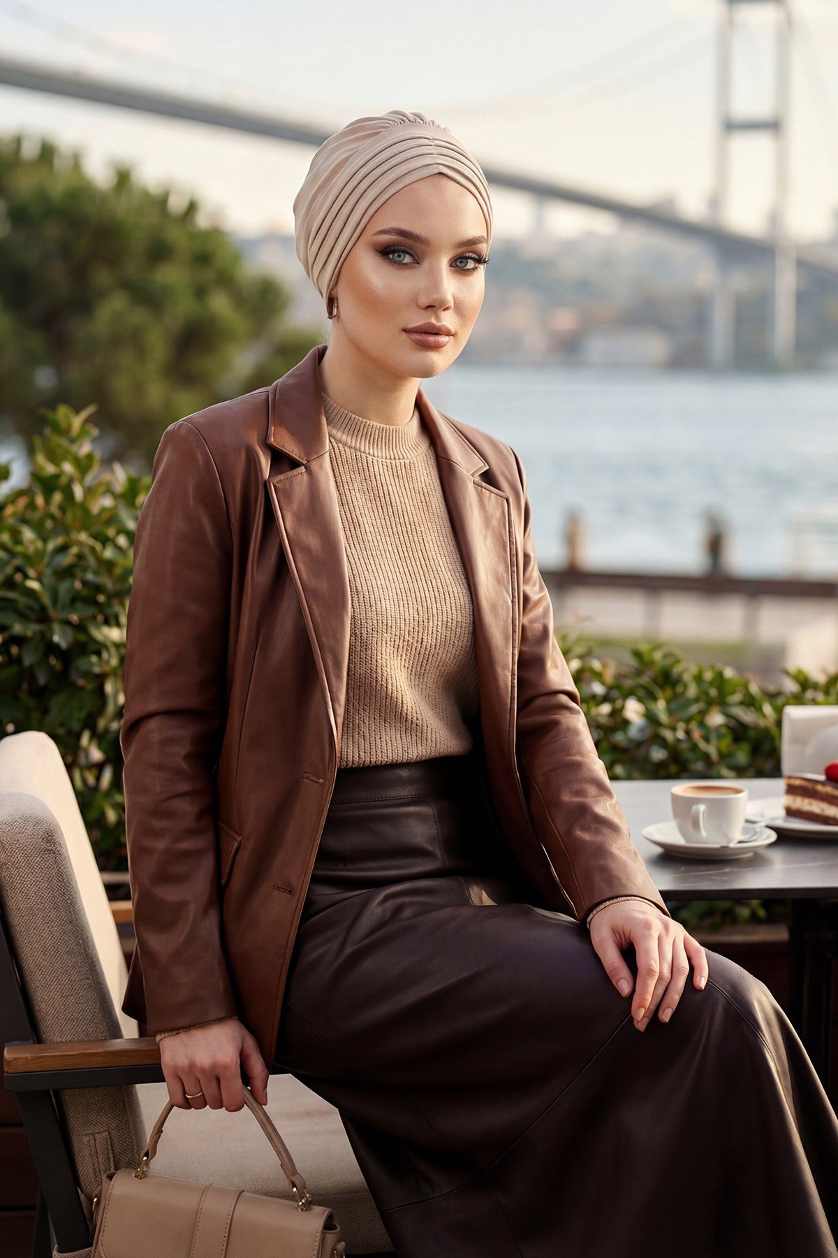 Shirred Elegance Turban for Women for All Seasons, Ready to Wear Stretchy Headwrap for Women, Breathable One Size Modest Hijab Cap for Everyday and Special Occasions,B-13O Beige