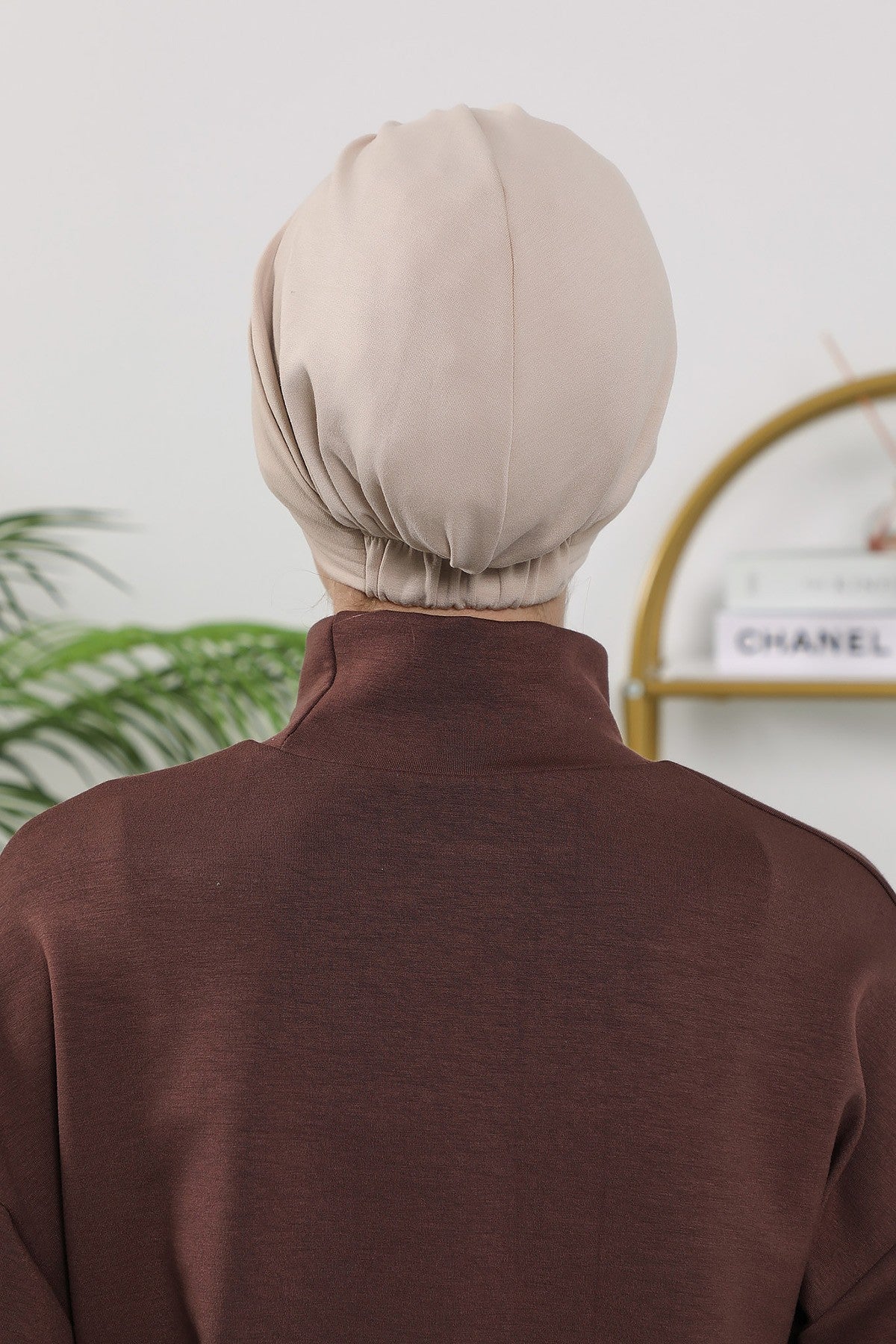 Shirred Elegance Turban for Women for All Seasons, Ready to Wear Stretchy Headwrap for Women, Breathable One Size Modest Hijab Cap for Everyday and Special Occasions,B-13O Beige