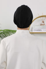 Shirred Elegance Turban for Women for All Seasons, Ready to Wear Stretchy Headwrap for Women, Breathable One Size Modest Hijab Cap for Everyday and Special Occasions,B-13O Black