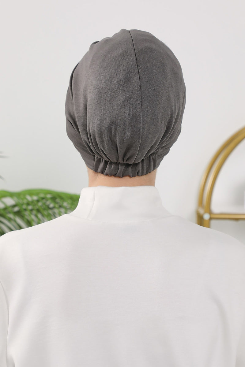 Shirred Elegance Turban for Women for All Seasons, Ready to Wear Stretchy Headwrap for Women, Breathable One Size Modest Hijab Cap for Everyday and Special Occasions,B-13O