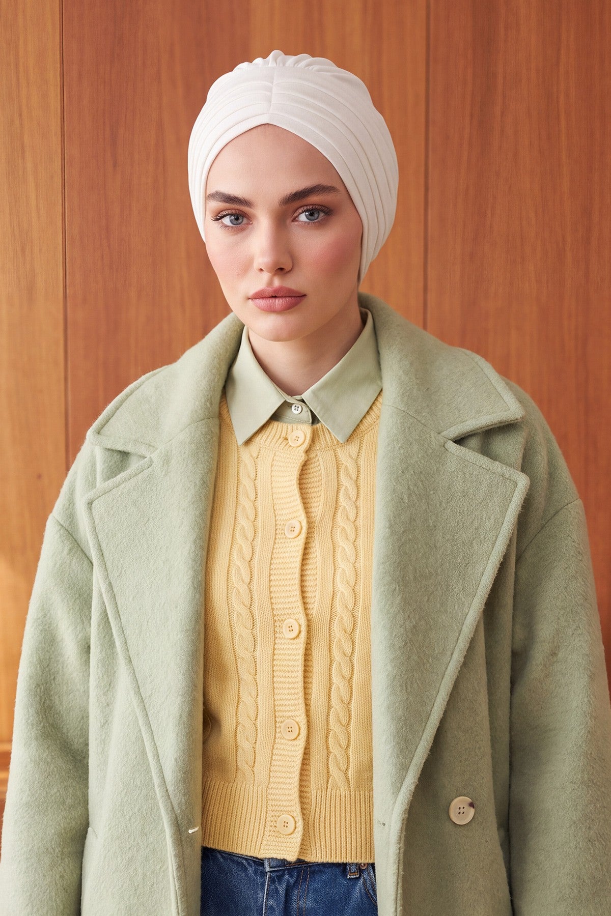Shirred Elegance Turban for Women for All Seasons, Ready to Wear Stretchy Headwrap for Women, Breathable One Size Modest Hijab Cap for Everyday and Special Occasions,B-13O Ecru