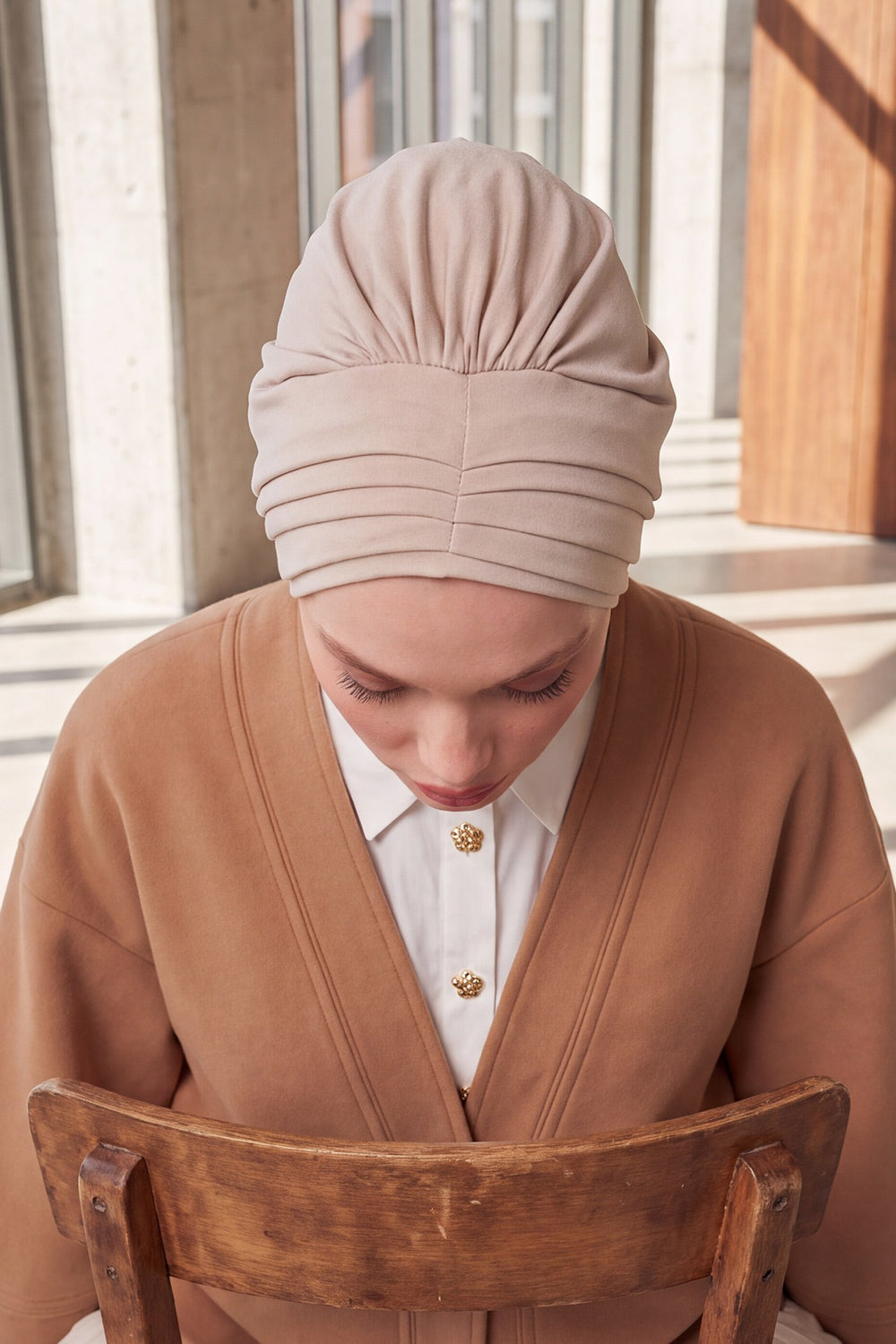 Shirred Elegance Turban for Women for All Seasons, Ready to Wear Stretchy Headwrap for Women, Breathable One Size Modest Hijab Cap for Everyday and Special Occasions,B-13O