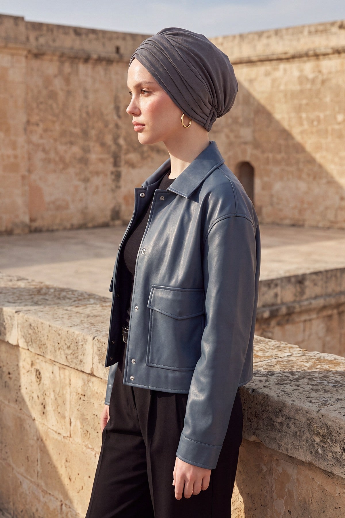 Shirred Elegance Turban for Women for All Seasons, Ready to Wear Stretchy Headwrap for Women, Breathable One Size Modest Hijab Cap for Everyday and Special Occasions,B-13O