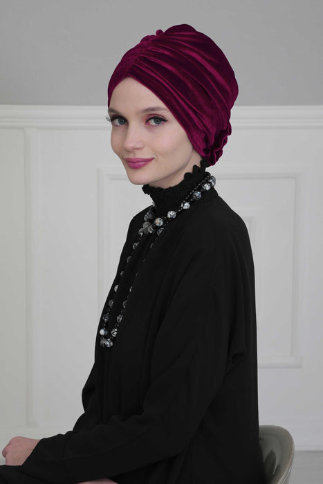 Shirred Instant Turban Velvet Lightweight Head Wrap Bonnet Cap Turban Headwear Cap Headscarf For Women,B-64