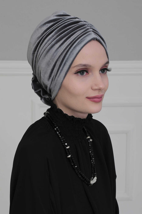 Shirred Instant Turban Velvet Lightweight Head Wrap Bonnet Cap Turban Headwear Cap Headscarf For Women,B-64