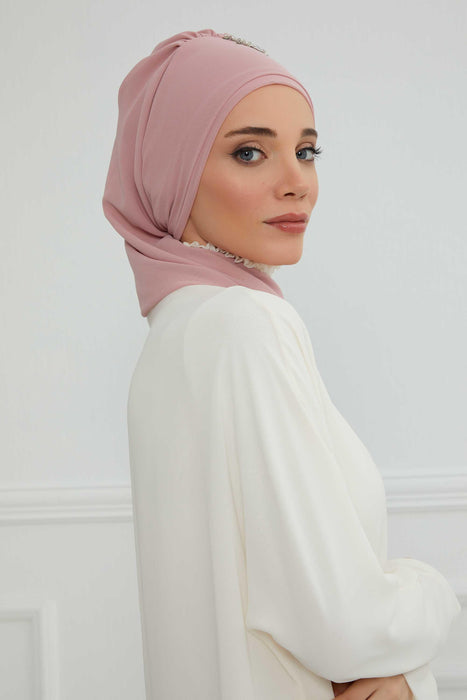 Side Frilled Instant Turban Chiffon Scarf Head Turbans with Unique Accessory For Women Headwear Stylish Elegant Design,HT-100 Powder