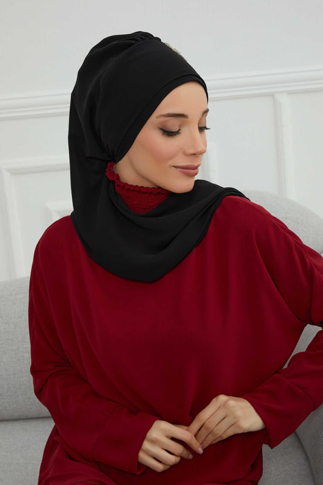 Side Frilled Instant Turban Chiffon Scarf Head Turbans with Unique Accessory For Women Headwear Stylish Elegant Design,HT-100 Black