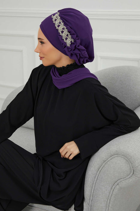 Side Frilled Instant Turban Chiffon Scarf Head Turbans with Unique Accessory For Women Headwear Stylish Elegant Design,HT-100