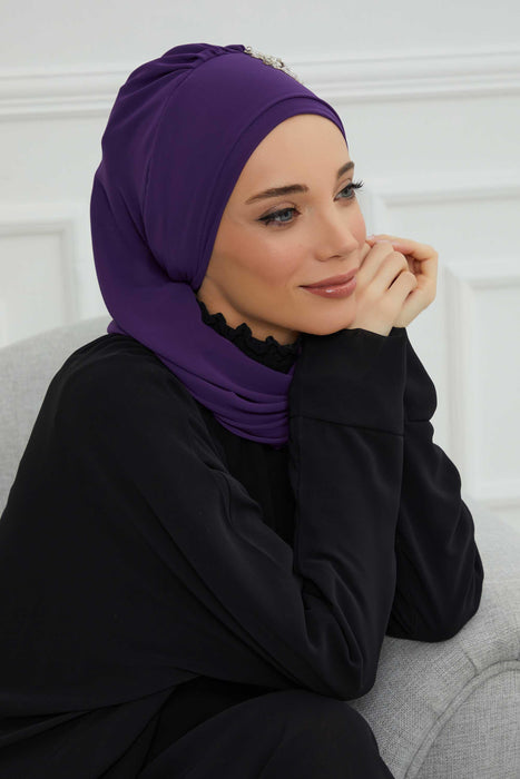 Side Frilled Instant Turban Chiffon Scarf Head Turbans with Unique Accessory For Women Headwear Stylish Elegant Design,HT-100 Purple