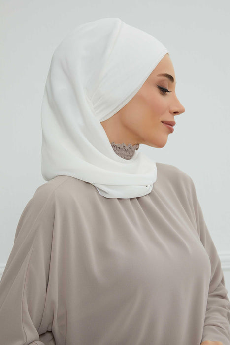 Side Frilled Instant Turban Chiffon Scarf Head Turbans with Unique Accessory For Women Headwear Stylish Elegant Design,HT-100 Off-White