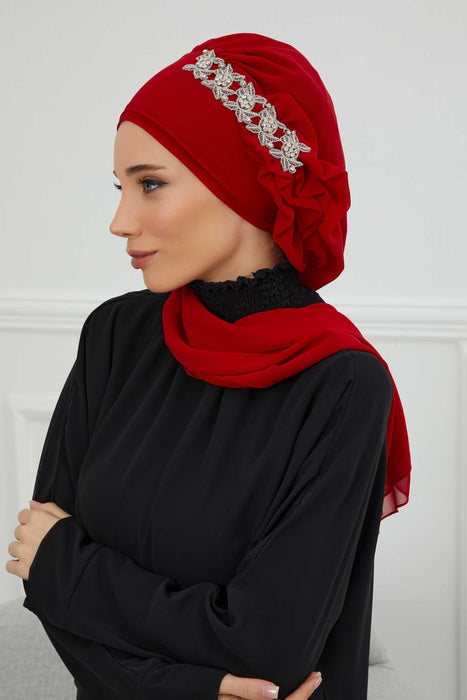 Side Frilled Instant Turban Chiffon Scarf Head Turbans with Unique Accessory For Women Headwear Stylish Elegant Design,HT-100
