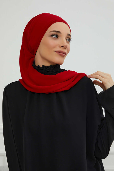 Side Frilled Instant Turban Chiffon Scarf Head Turbans with Unique Accessory For Women Headwear Stylish Elegant Design,HT-100 Red