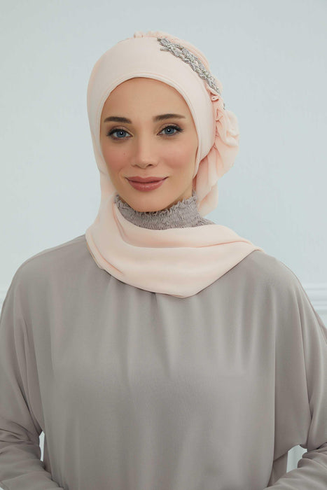 Side Frilled Instant Turban Chiffon Scarf Head Turbans with Unique Accessory For Women Headwear Stylish Elegant Design,HT-100