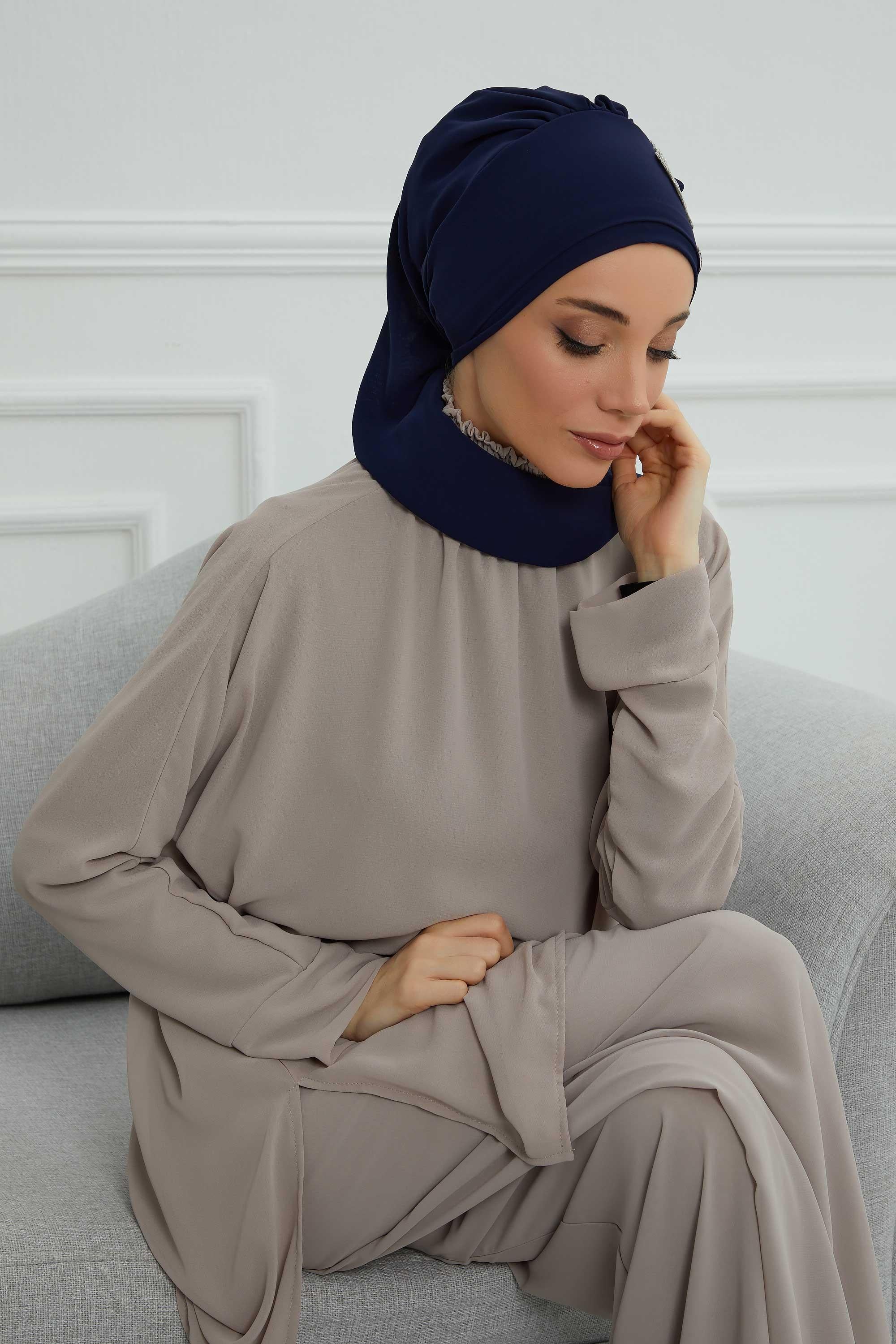 Side Frilled Instant Turban Chiffon Scarf Head Turbans with Unique Flower Accessory For Women Headwear Stylish Elegant Design,HT-102