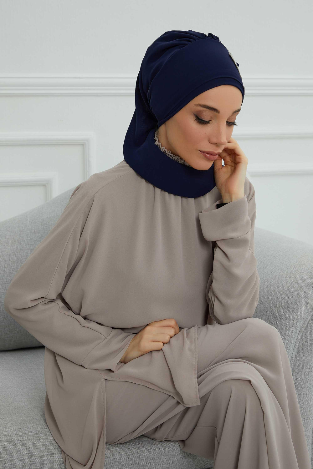Side Frilled Instant Turban Chiffon Scarf Head Turbans with Unique Flower Accessory For Women Headwear Stylish Elegant Design,HT-102