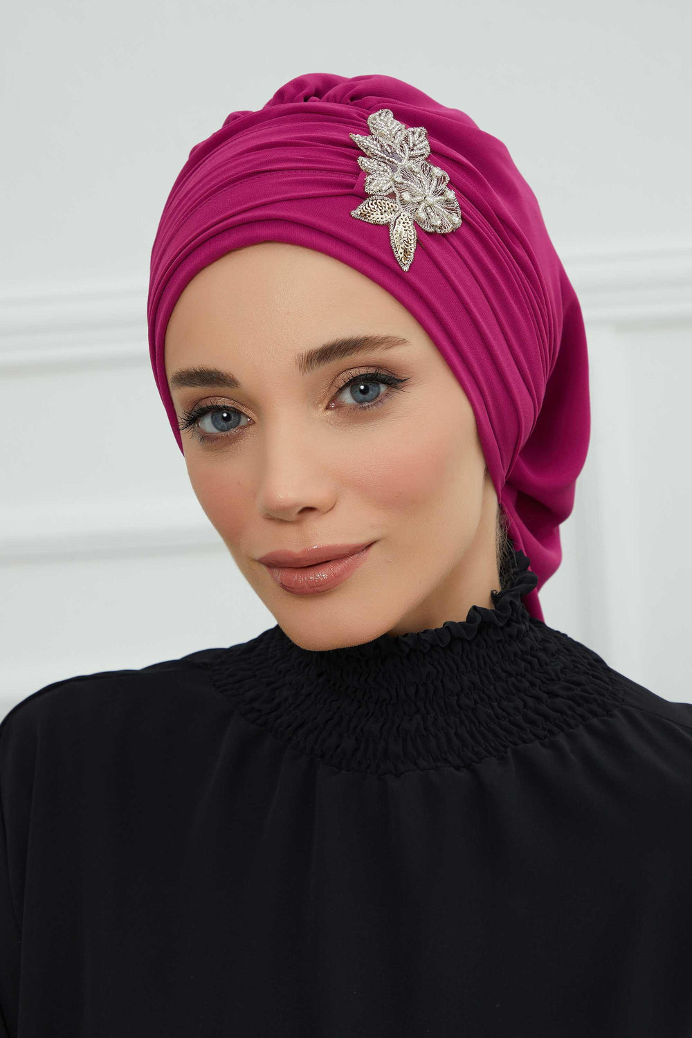Side Frilled Instant Turban Chiffon Scarf Head Turbans with Unique Jewellery Stone Accessory For Women Headwear Stylish Design,HT-105