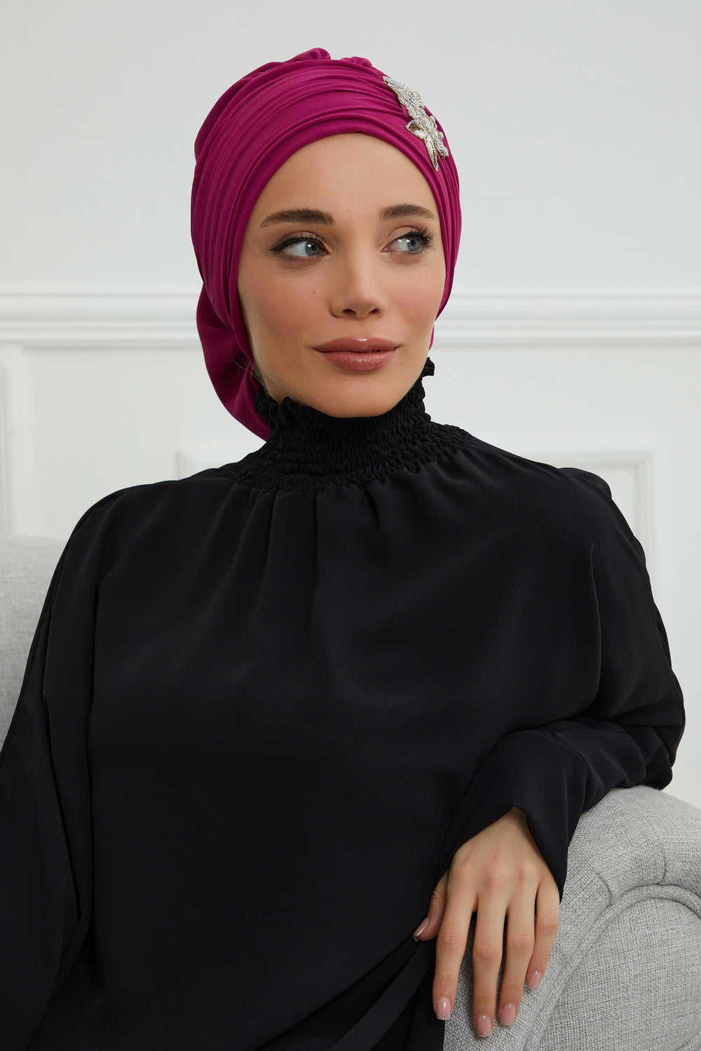 Side Frilled Instant Turban Chiffon Scarf Head Turbans with Unique Jewellery Stone Accessory For Women Headwear Stylish Design,HT-105