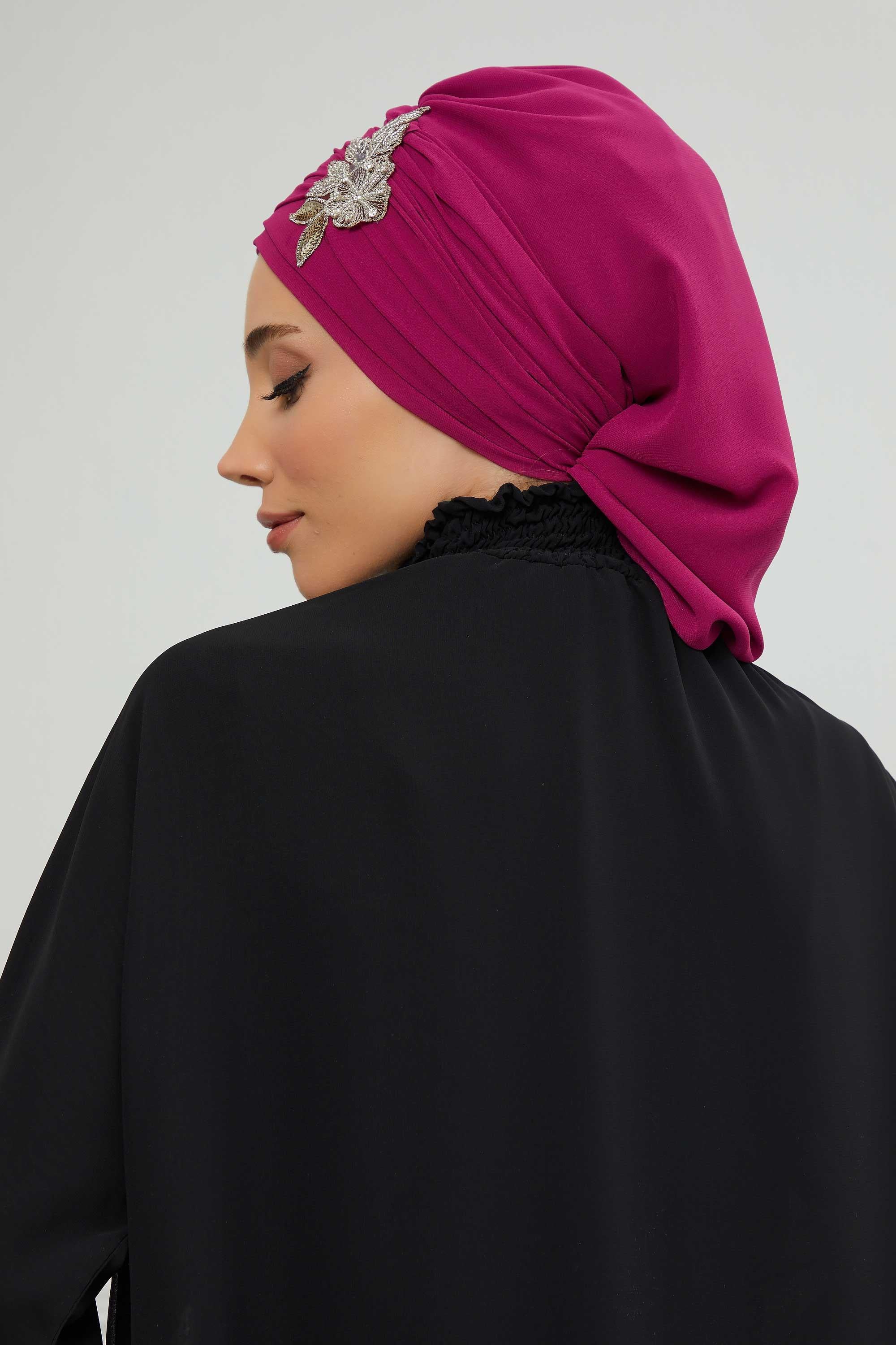 Side Frilled Instant Turban Chiffon Scarf Head Turbans with Unique Jewellery Stone Accessory For Women Headwear Stylish Design,HT-105