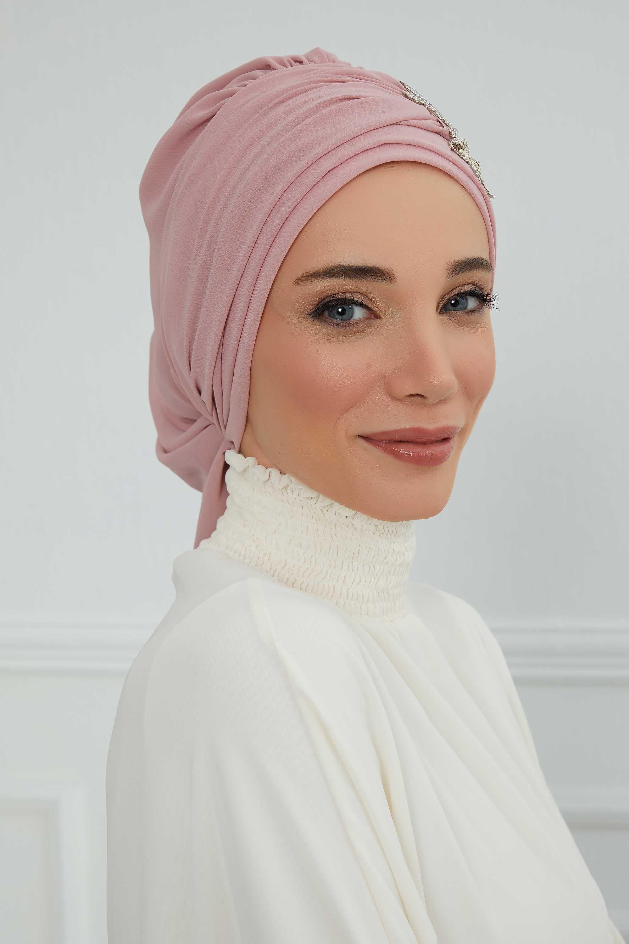 Side Frilled Instant Turban Chiffon Scarf Head Turbans with Unique Jewellery Stone Accessory For Women Headwear Stylish Design,HT-105