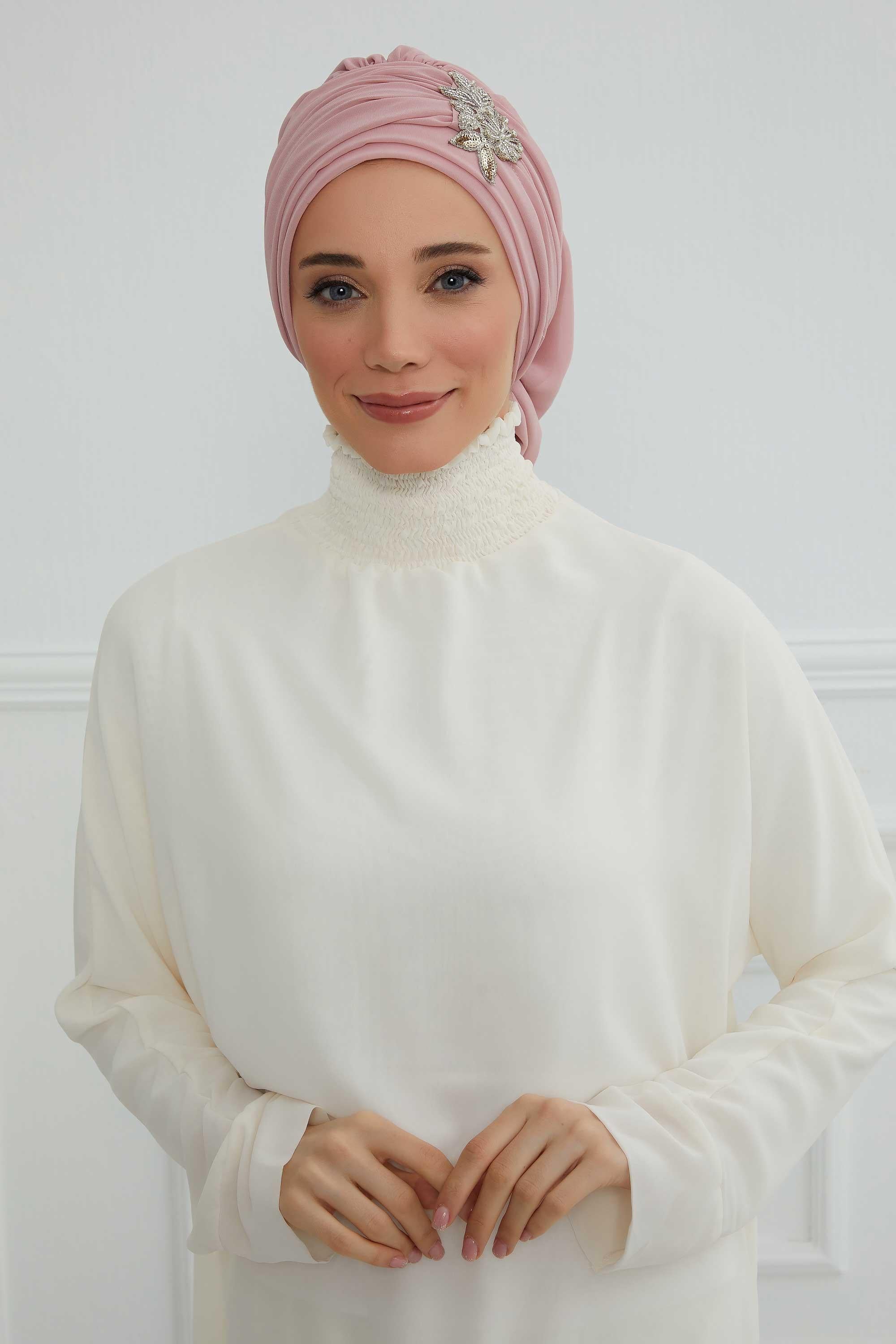 Side Frilled Instant Turban Chiffon Scarf Head Turbans with Unique Jewellery Stone Accessory For Women Headwear Stylish Design,HT-105