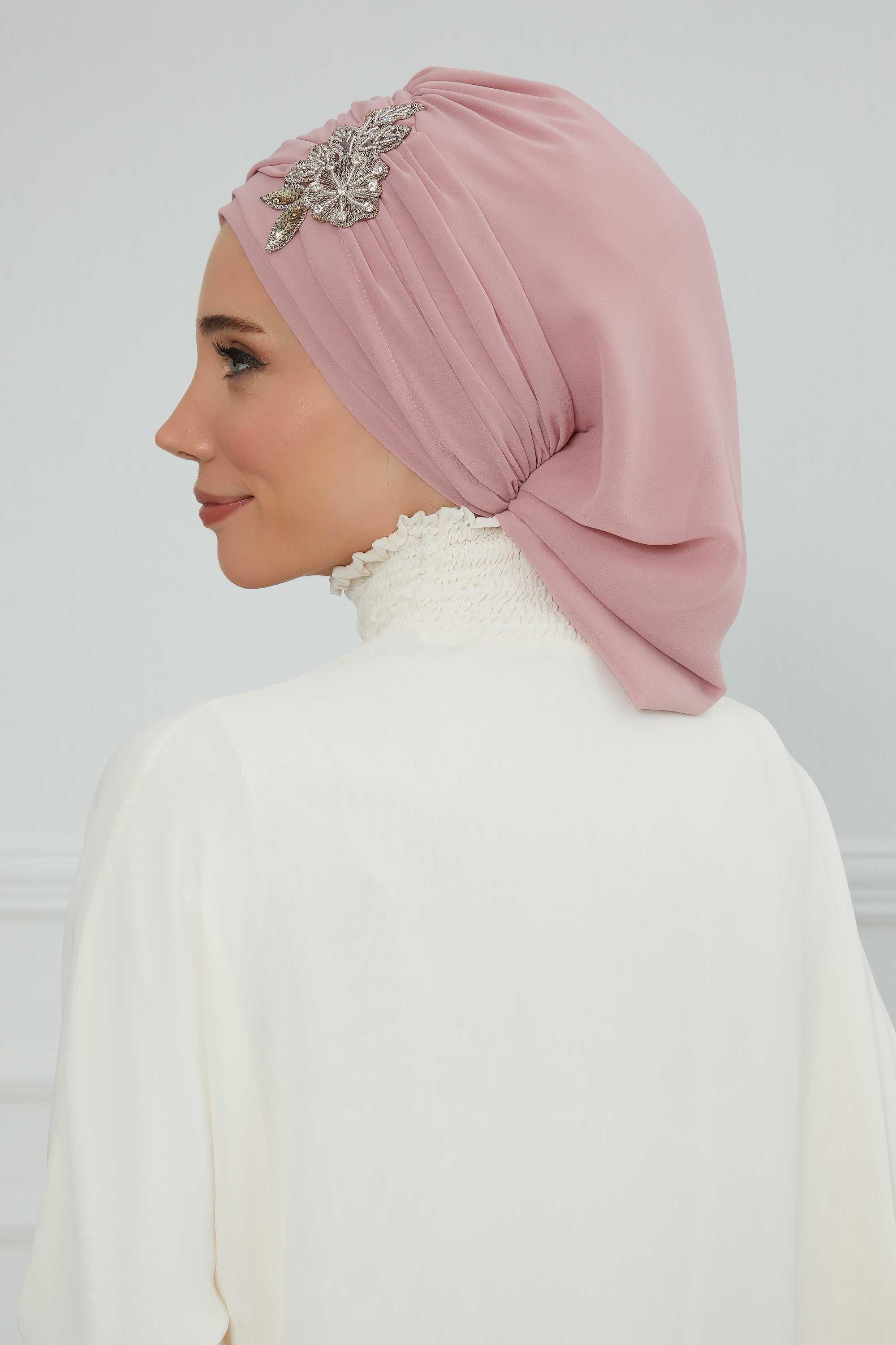Side Frilled Instant Turban Chiffon Scarf Head Turbans with Unique Jewellery Stone Accessory For Women Headwear Stylish Design,HT-105