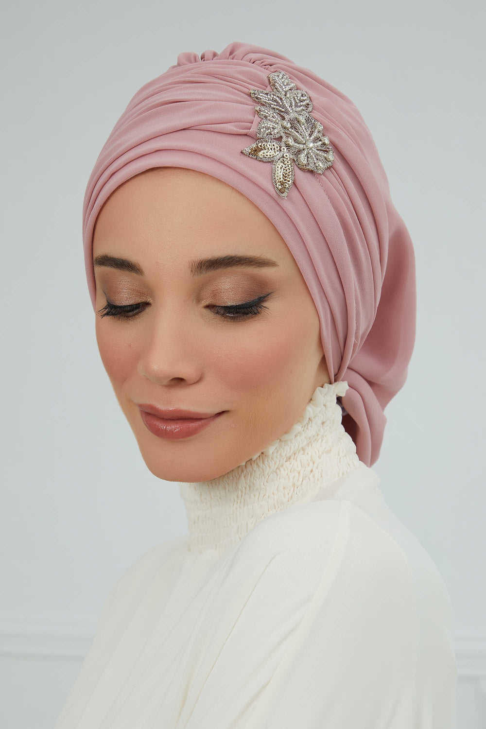Side Frilled Instant Turban Chiffon Scarf Head Turbans with Unique Jewellery Stone Accessory For Women Headwear Stylish Design,HT-105