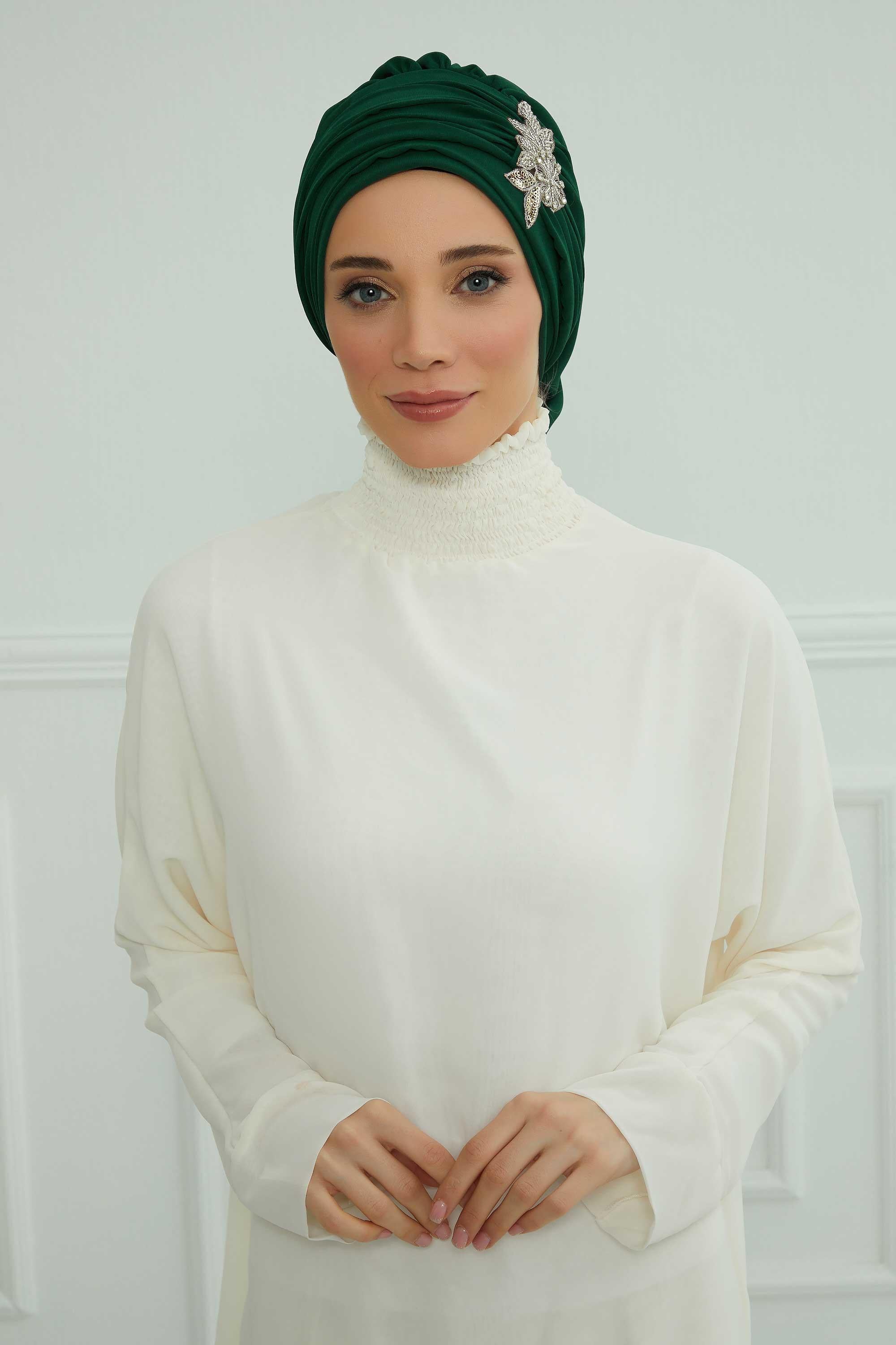Side Frilled Instant Turban Chiffon Scarf Head Turbans with Unique Jewellery Stone Accessory For Women Headwear Stylish Design,HT-105