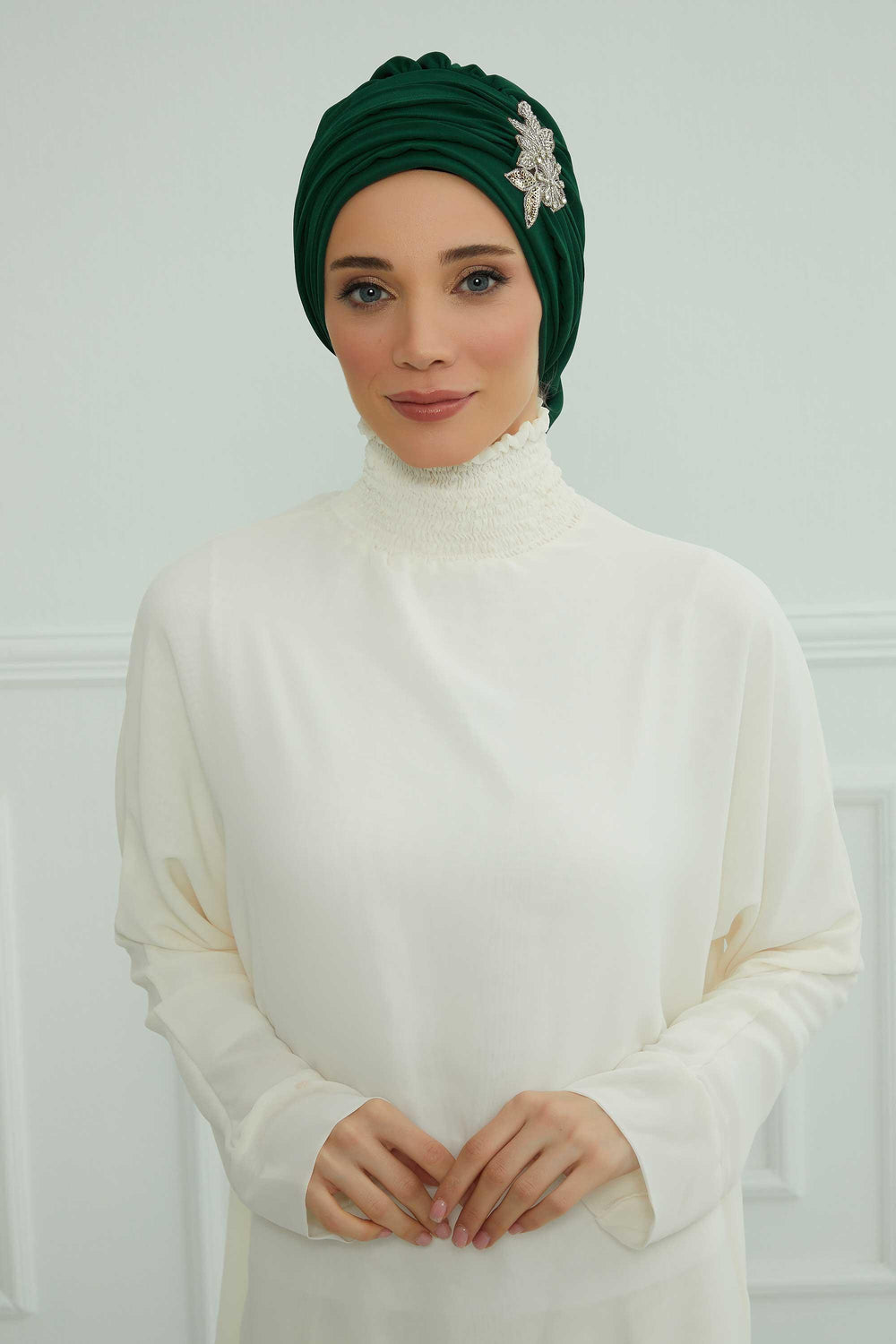 Side Frilled Instant Turban Chiffon Scarf Head Turbans with Unique Jewellery Stone Accessory For Women Headwear Stylish Design,HT-105