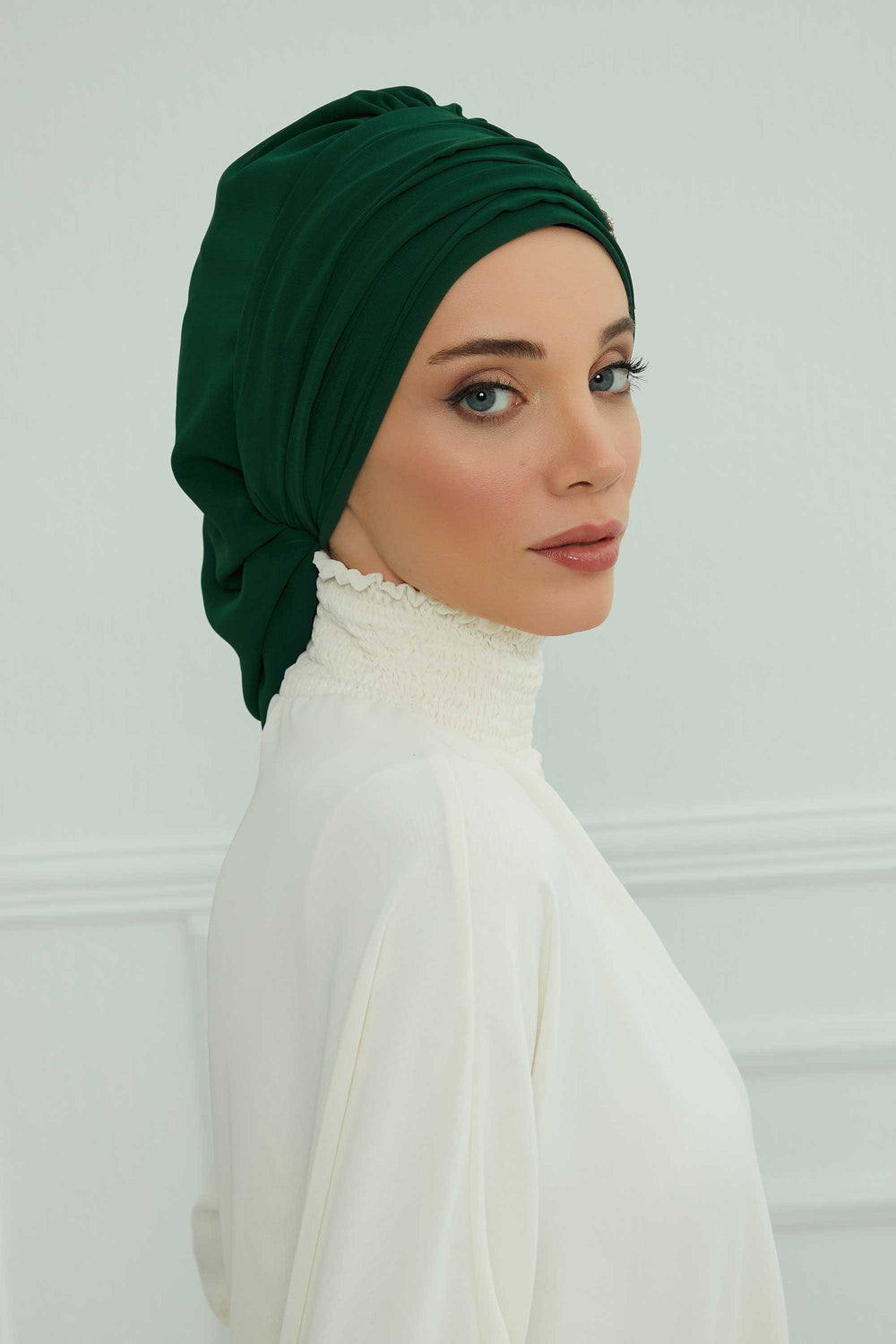 Side Frilled Instant Turban Chiffon Scarf Head Turbans with Unique Jewellery Stone Accessory For Women Headwear Stylish Design,HT-105