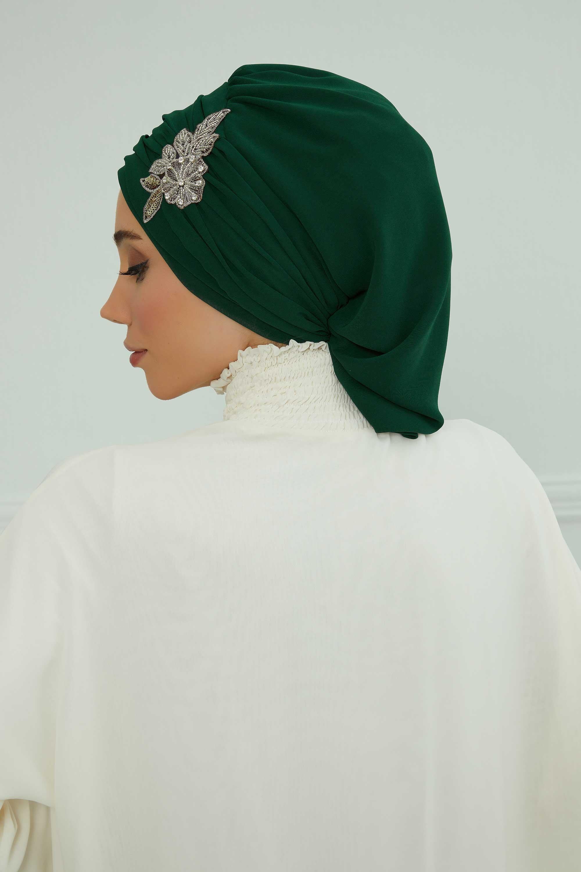 Side Frilled Instant Turban Chiffon Scarf Head Turbans with Unique Jewellery Stone Accessory For Women Headwear Stylish Design,HT-105