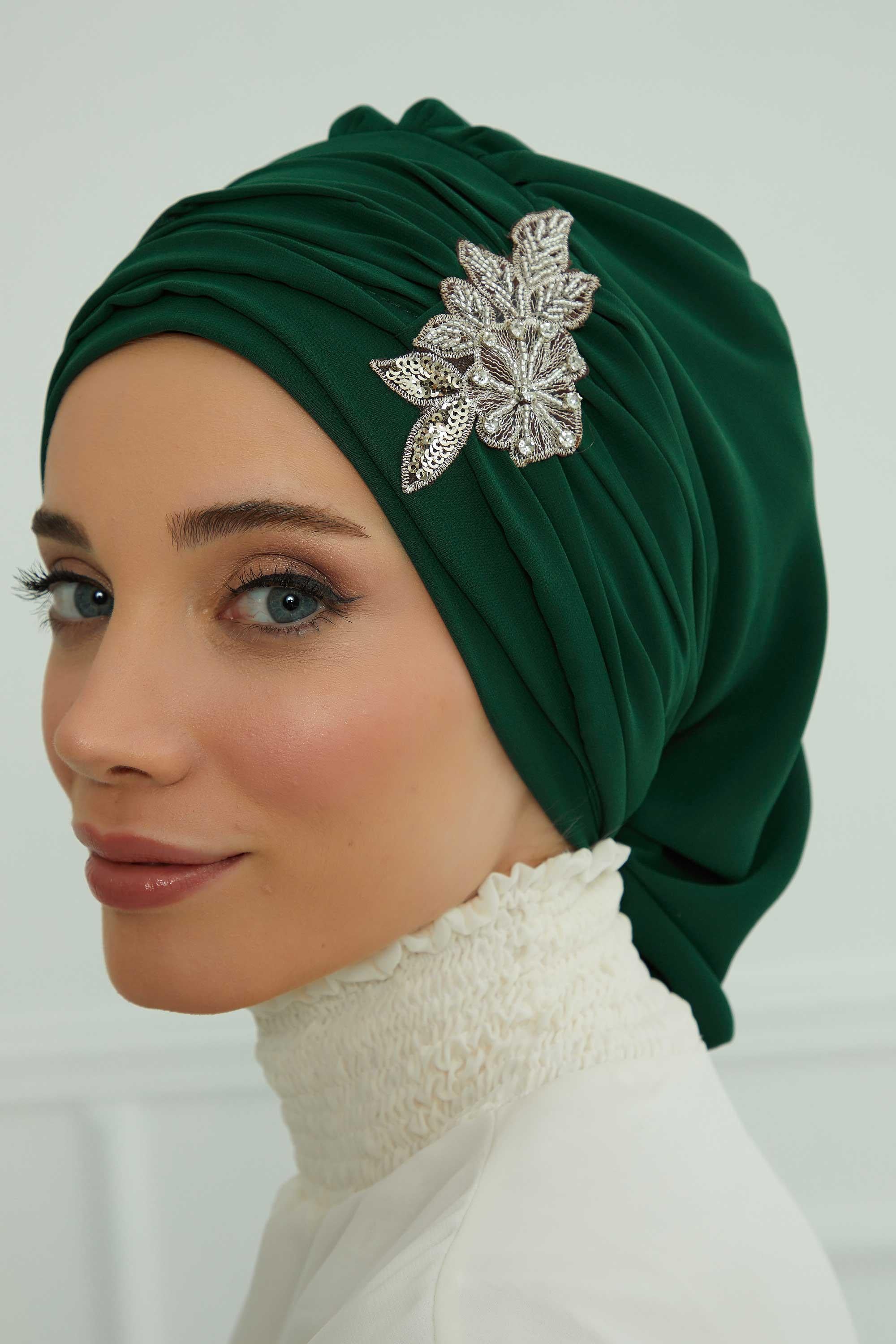 Side Frilled Instant Turban Chiffon Scarf Head Turbans with Unique Jewellery Stone Accessory For Women Headwear Stylish Design,HT-105