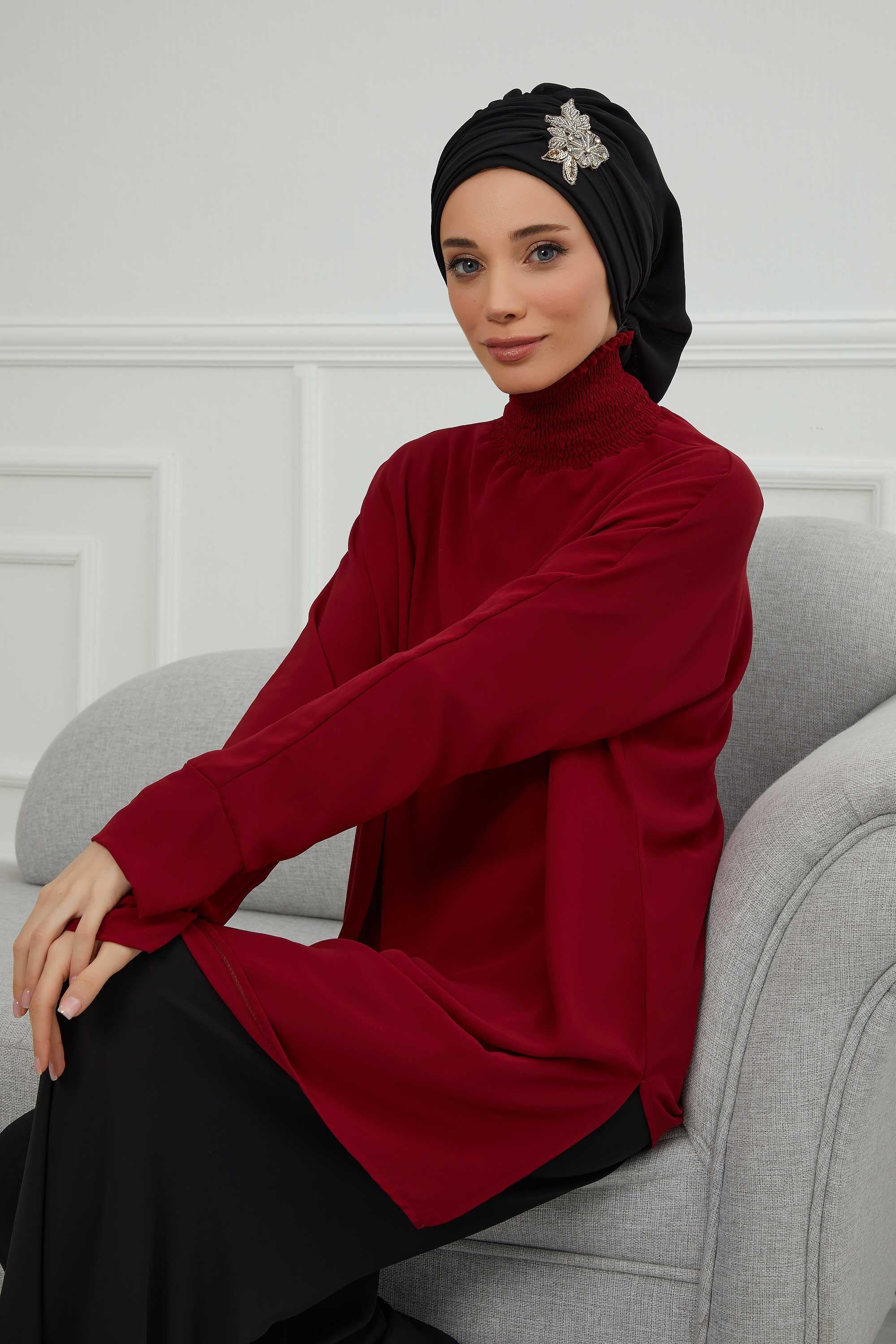 Side Frilled Instant Turban Chiffon Scarf Head Turbans with Unique Jewellery Stone Accessory For Women Headwear Stylish Design,HT-105