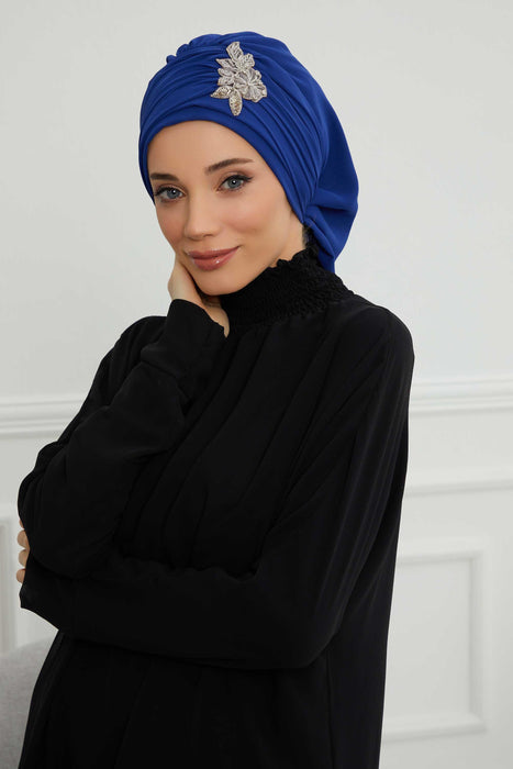 عمامة قطنية مزركشة على الجانب وشاح عمامة قطني مع إكسسوار حجري مجوهرات فريدة للنساء أغطية رأس بتصميم أنيق، HT-105