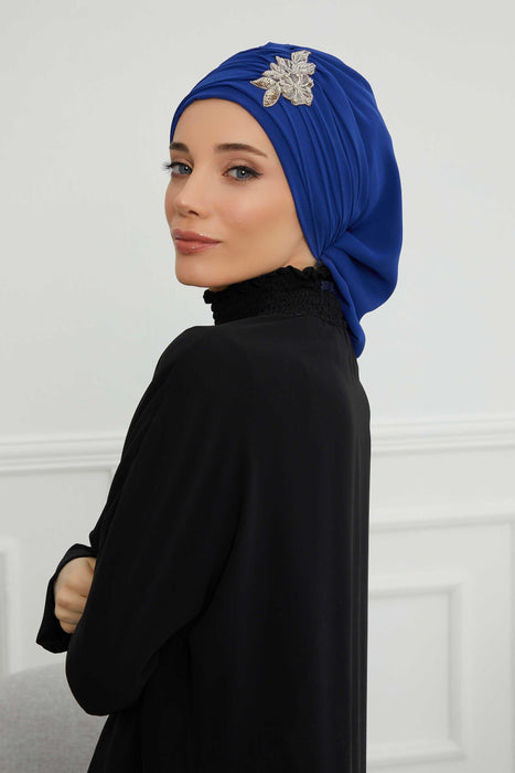 عمامة قطنية مزركشة على الجانب وشاح عمامة قطني مع إكسسوار حجري مجوهرات فريدة للنساء أغطية رأس بتصميم أنيق، HT-105