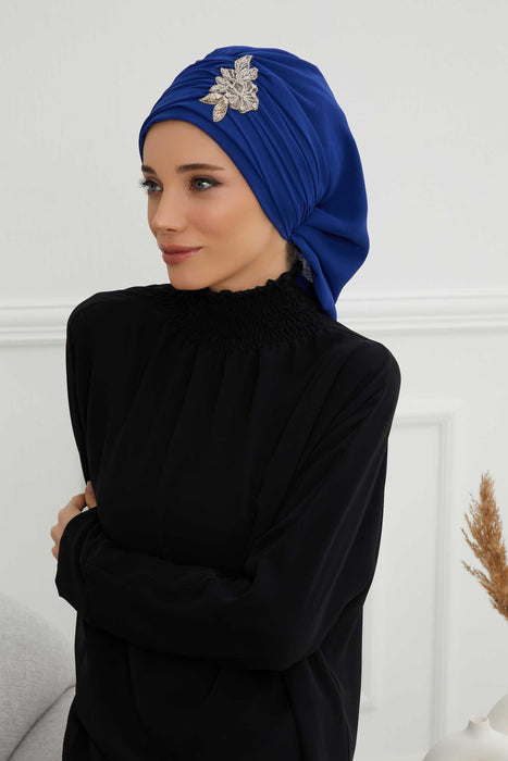 عمامة قطنية مزركشة على الجانب وشاح عمامة قطني مع إكسسوار حجري مجوهرات فريدة للنساء أغطية رأس بتصميم أنيق، HT-105