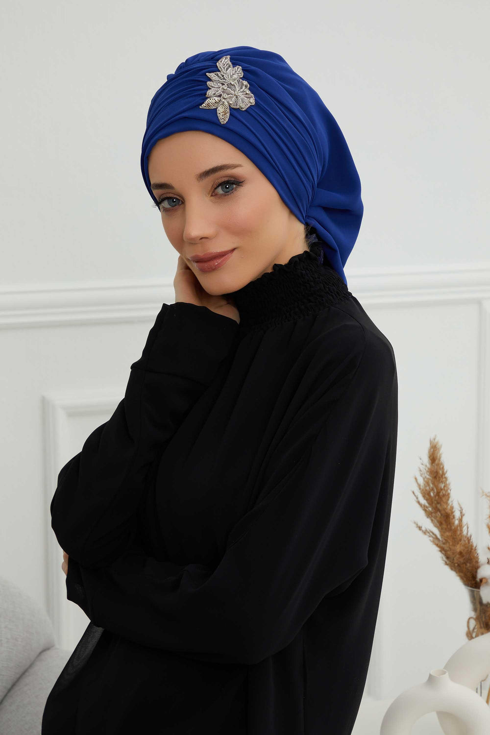 Side Frilled Instant Turban Chiffon Scarf Head Turbans with Unique Jewellery Stone Accessory For Women Headwear Stylish Design,HT-105