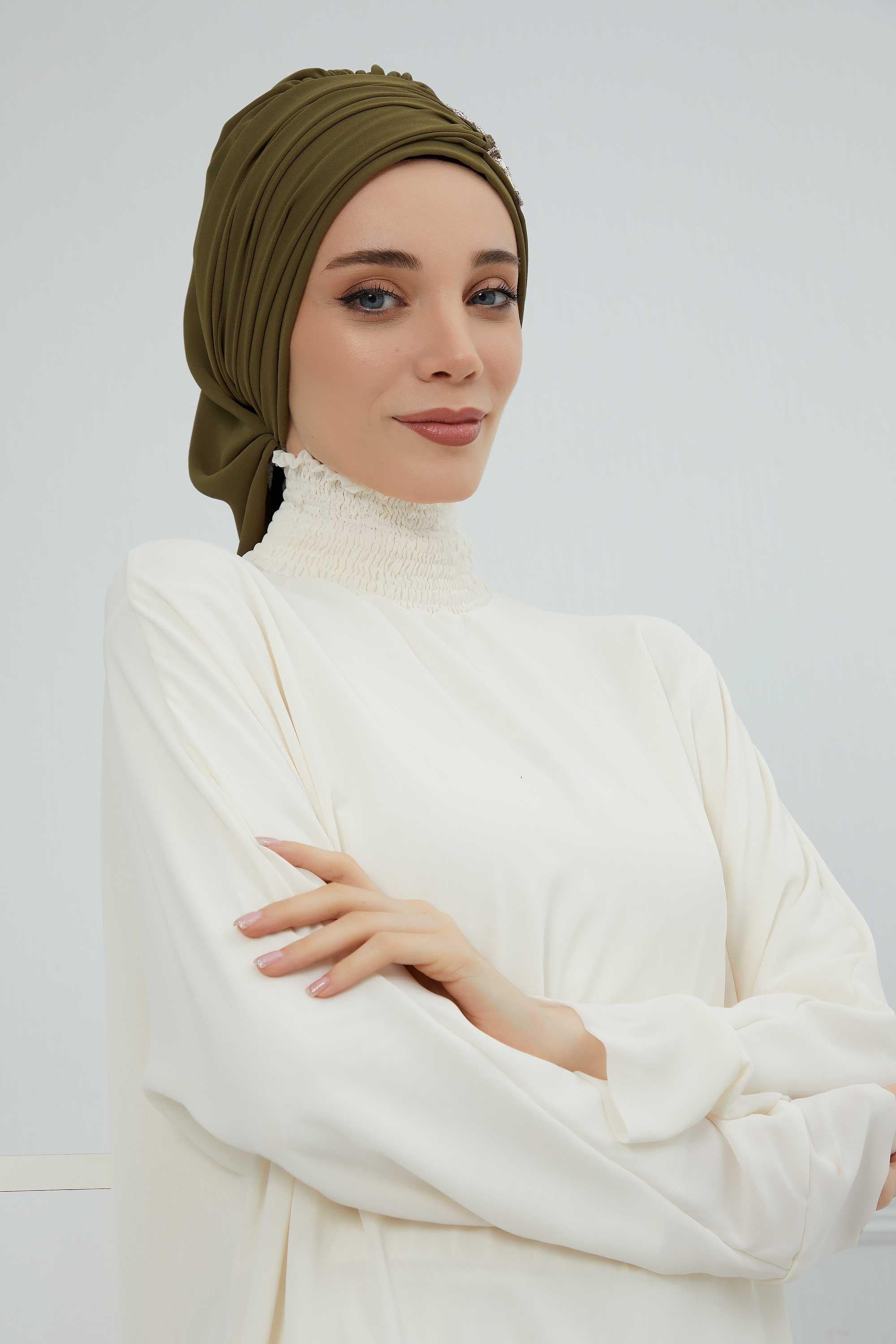 Side Frilled Instant Turban Chiffon Scarf Head Turbans with Unique Jewellery Stone Accessory For Women Headwear Stylish Design,HT-105