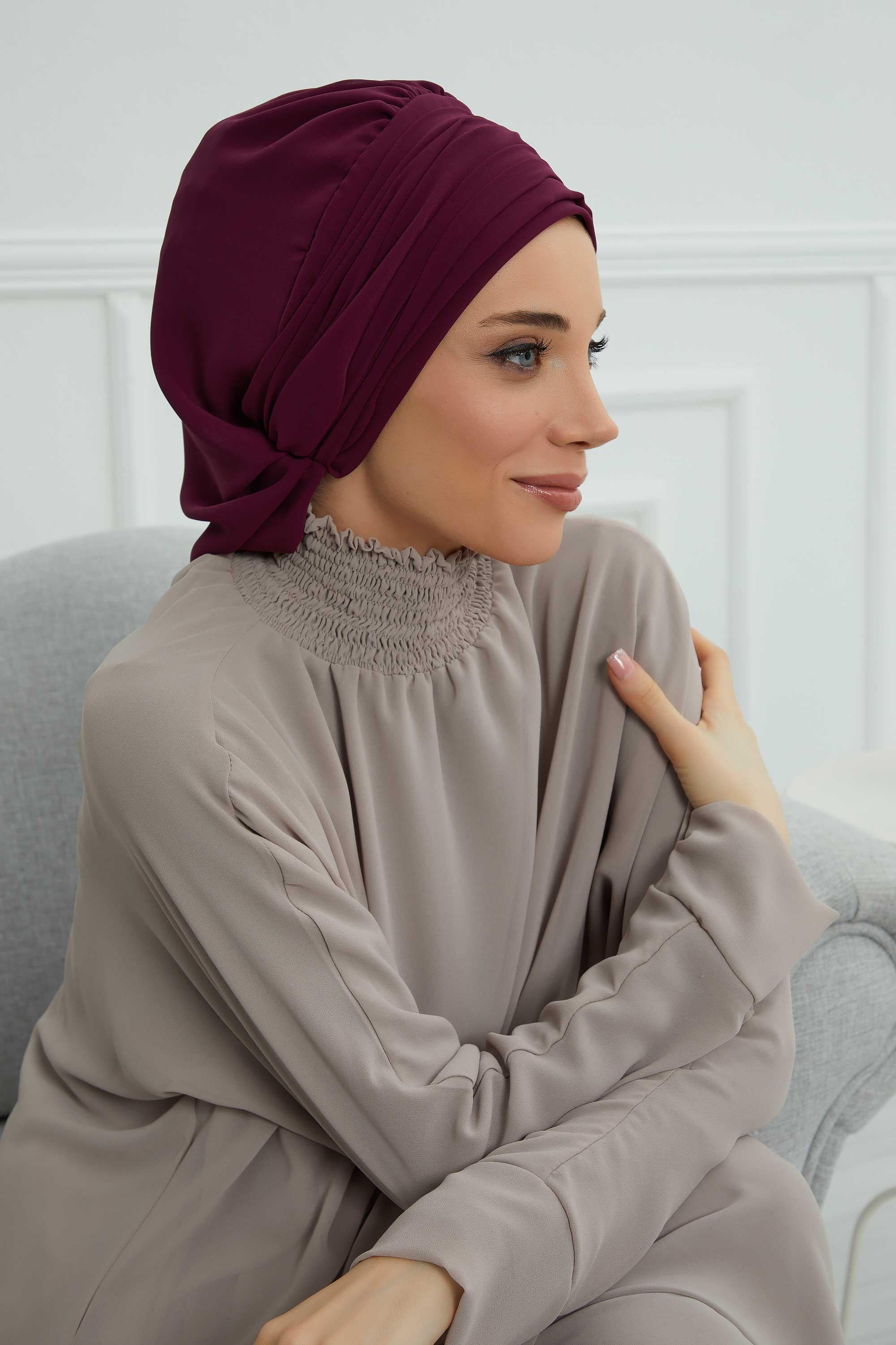 Side Frilled Instant Turban Chiffon Scarf Head Turbans with Unique Jewellery Stone Accessory For Women Headwear Stylish Design,HT-105