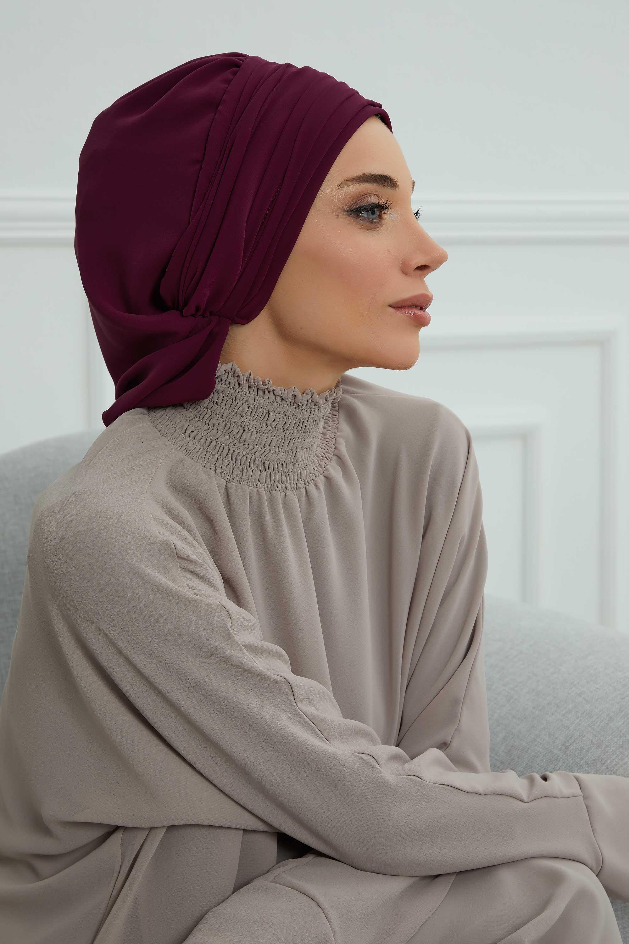 Side Frilled Instant Turban Chiffon Scarf Head Turbans with Unique Jewellery Stone Accessory For Women Headwear Stylish Design,HT-105