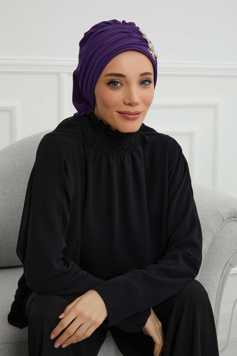 Side Frilled Instant Turban Chiffon Scarf Head Turbans with Unique Jewellery Stone Accessory For Women Headwear Stylish Design,HT-105