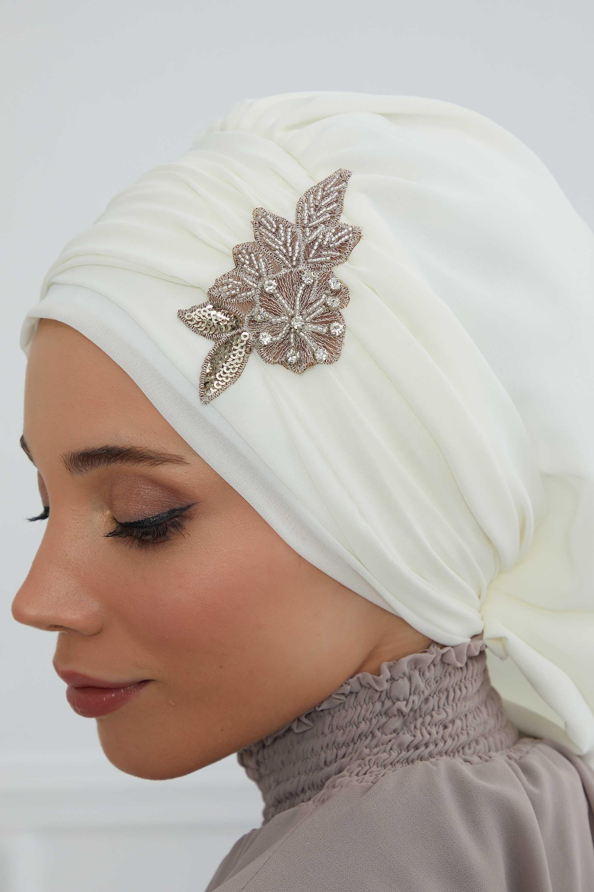 Side Frilled Instant Turban Chiffon Scarf Head Turbans with Unique Jewellery Stone Accessory For Women Headwear Stylish Design,HT-105