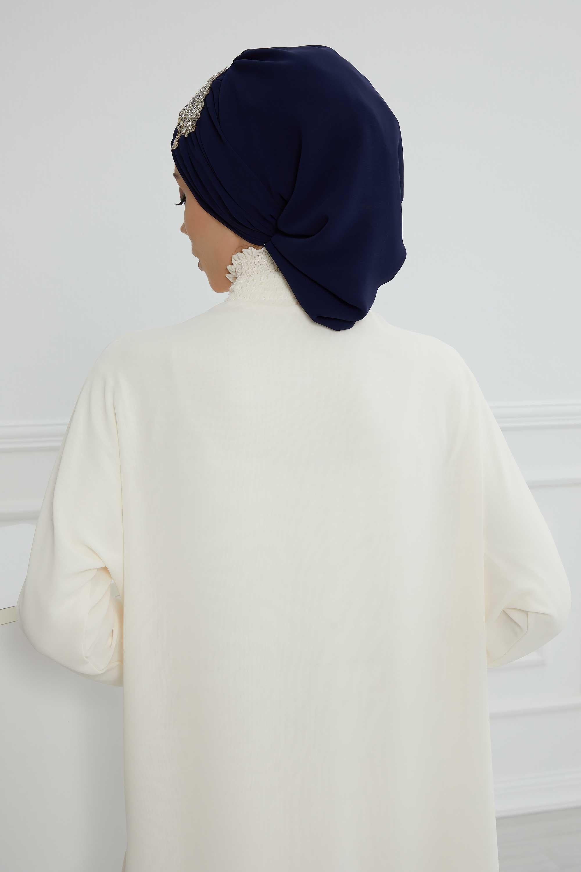 Side Frilled Instant Turban Chiffon Scarf Head Turbans with Unique Jewellery Stone Accessory For Women Headwear Stylish Design,HT-105
