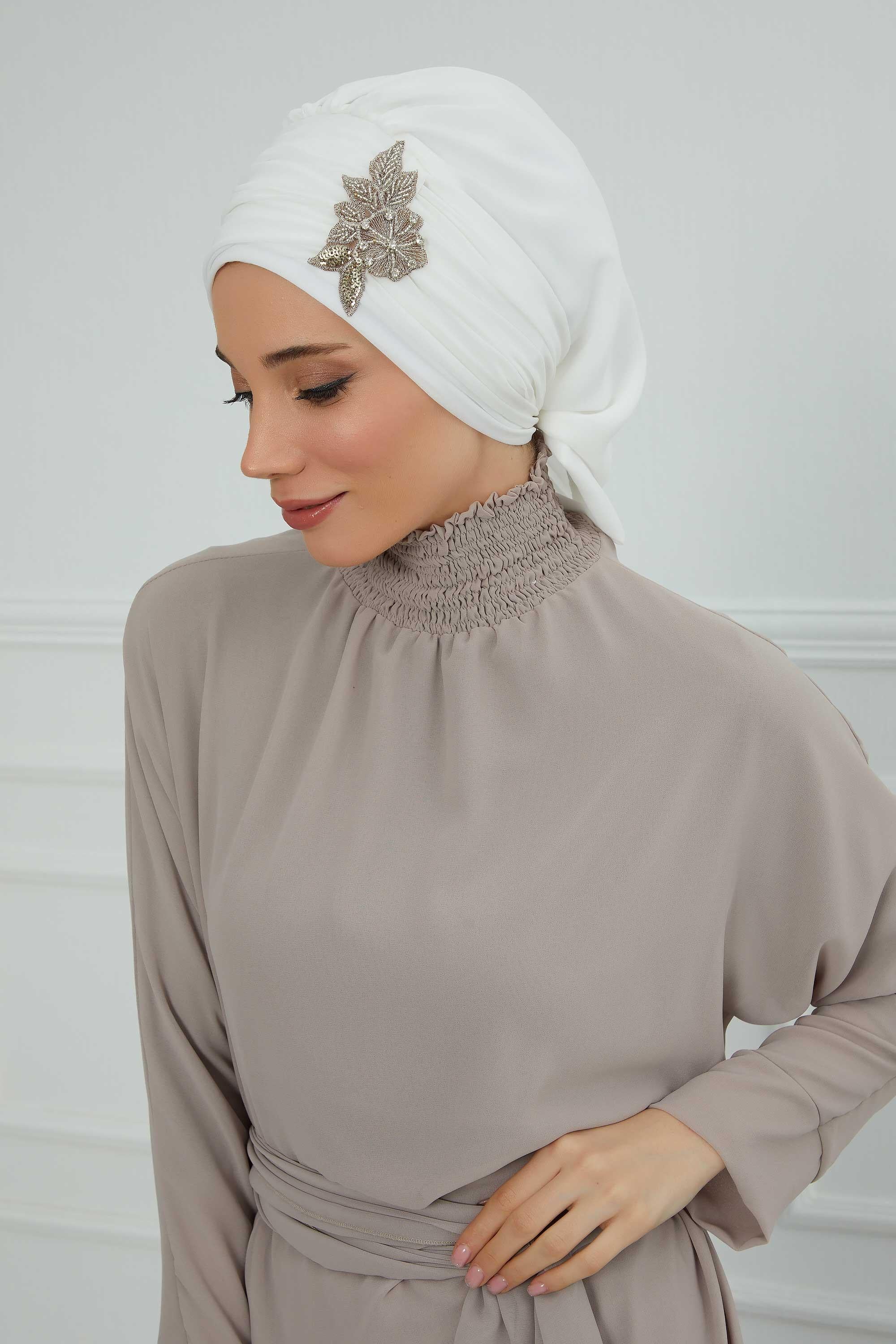 Side Frilled Instant Turban Chiffon Scarf Head Turbans with Unique Jewellery Stone Accessory For Women Headwear Stylish Design,HT-105